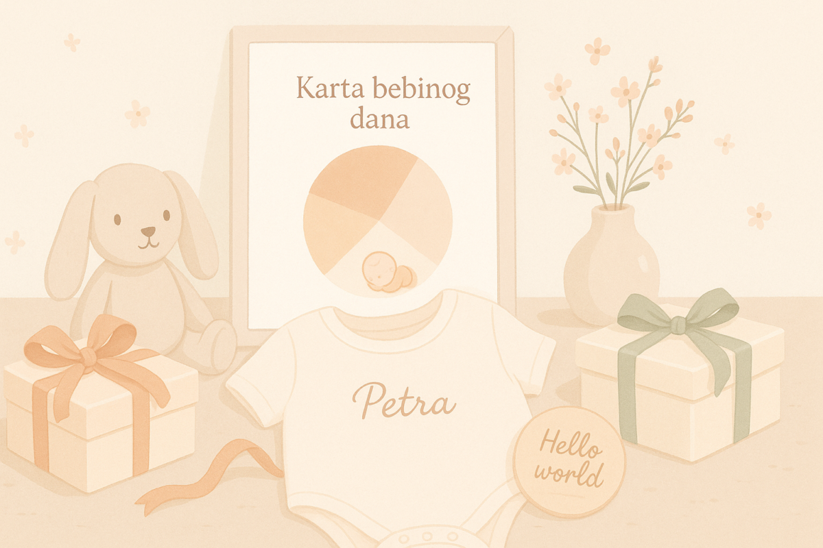 Karta nježnih boja bebinog dana i mali personalizirani tragovi